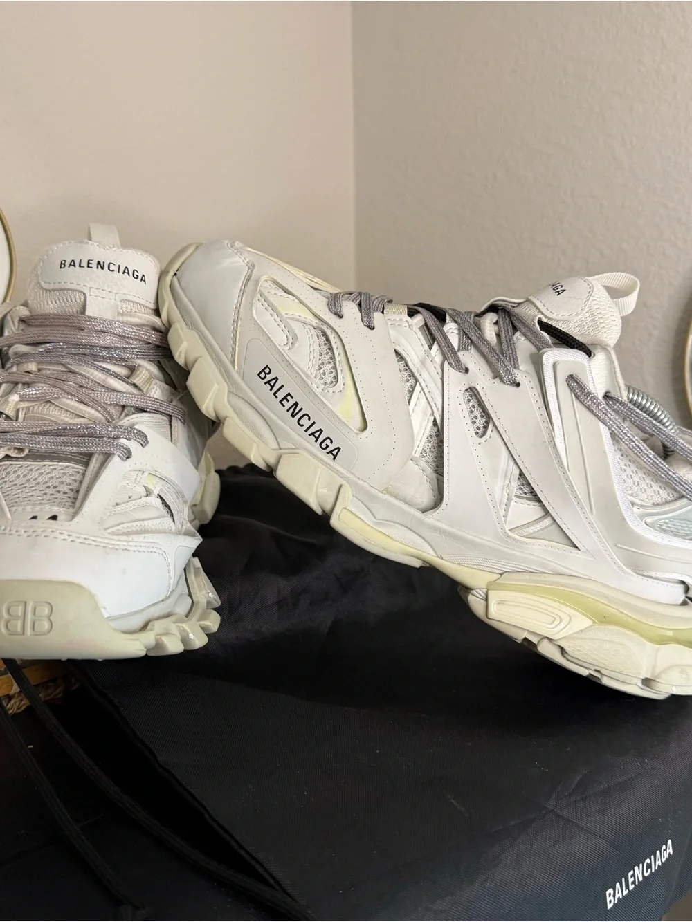 Balenciaga Men’s Track Sneakers in Off-White and Light Gray